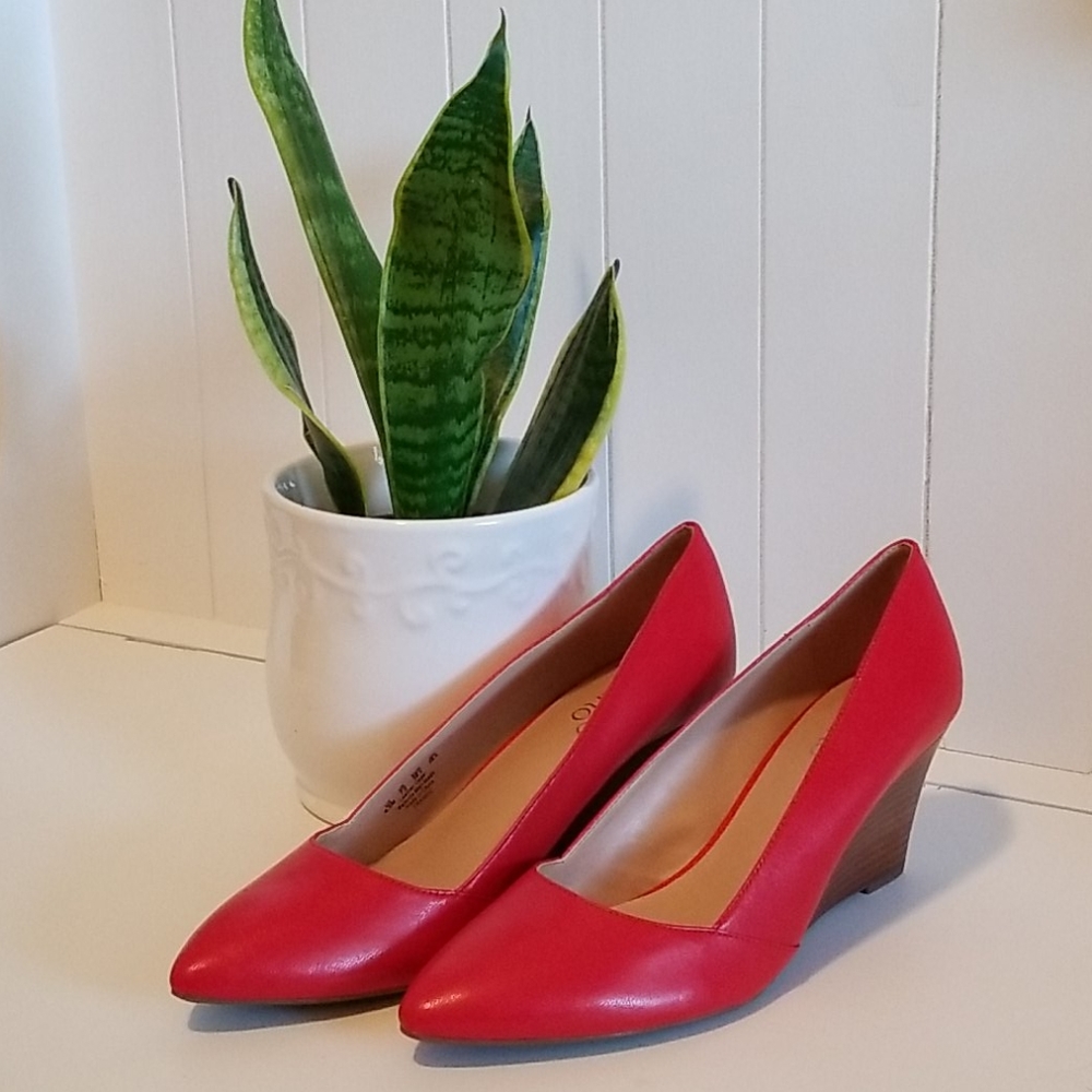 Red Leather Franco Sarto Wedge